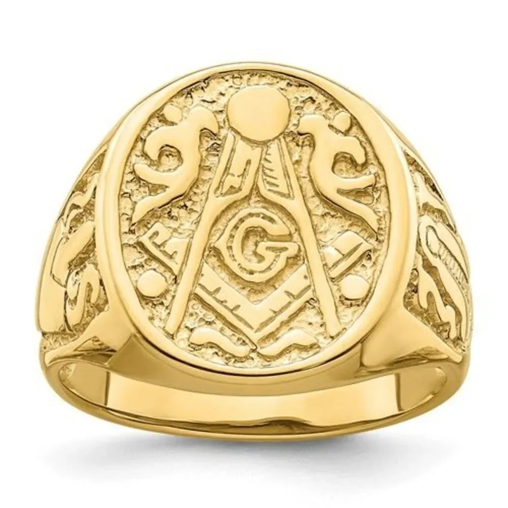 10k Men's Polished and Grooved (Not Enameled) Masonic Ring